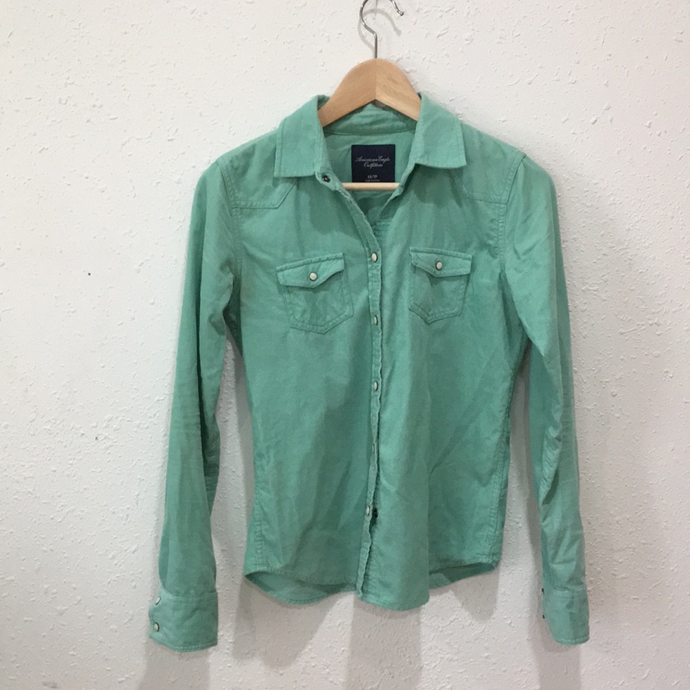 American Eagle Mint Green Corduroy Button Up XS